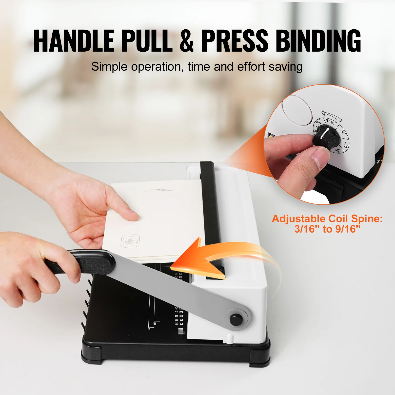 VEVOR Coil Spiral Binding Machine Manual Book Maker 34-Holes Binding 120 Sheets Punch Binder Adjustable Coil Binding Spines - Image 4