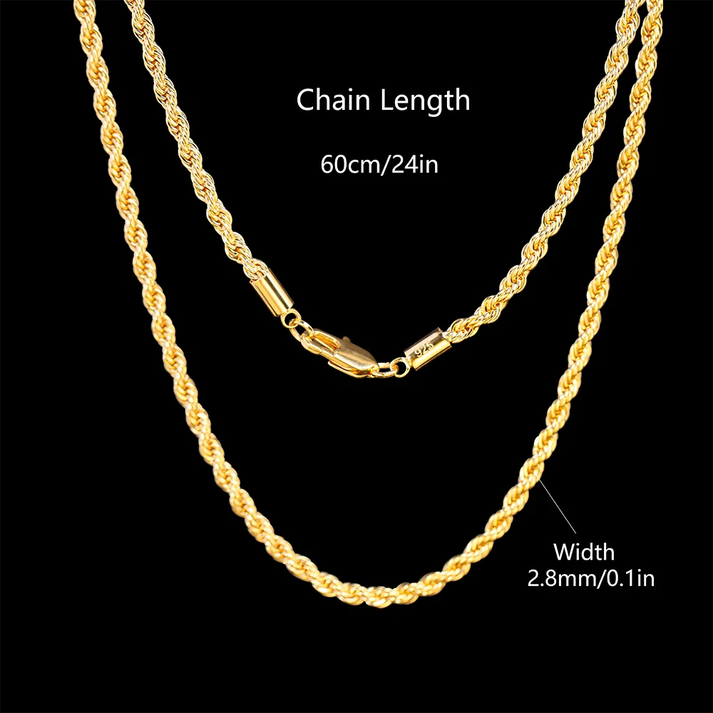 18K Gold Plated 2.8mm Twisted Rope Necklace – 925 Sterling Silver Wedding Jewelry - Image 7