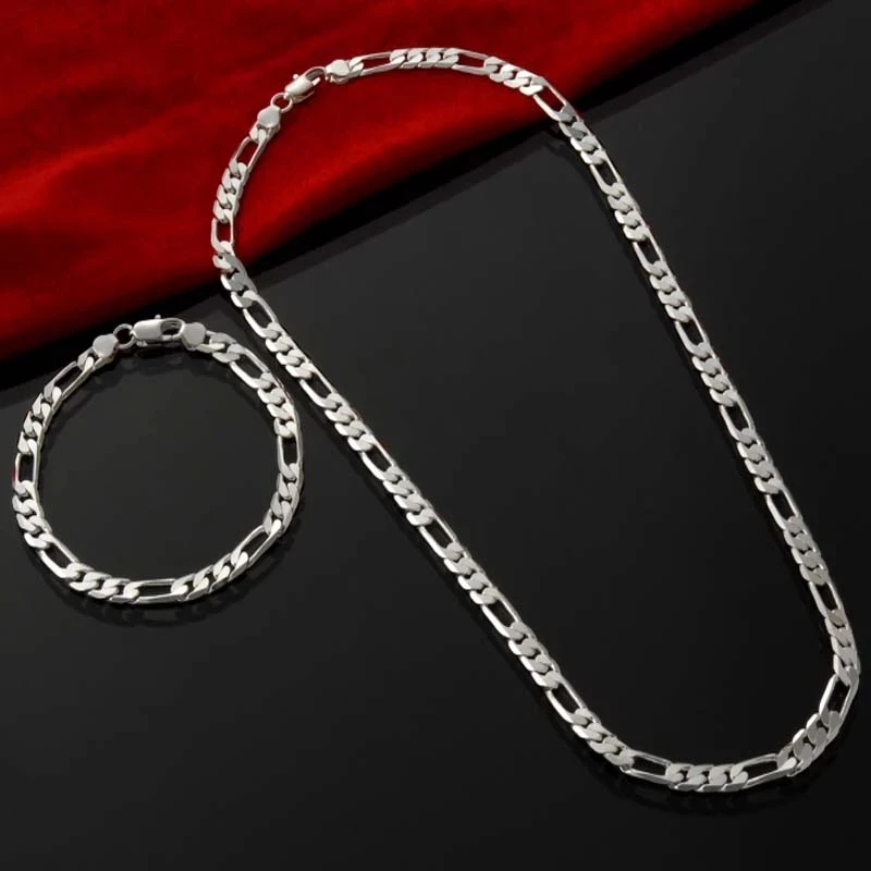 925 Silver 4mm Chain Bracelet & Necklace Set – Elegant Jewelry Gift for Women