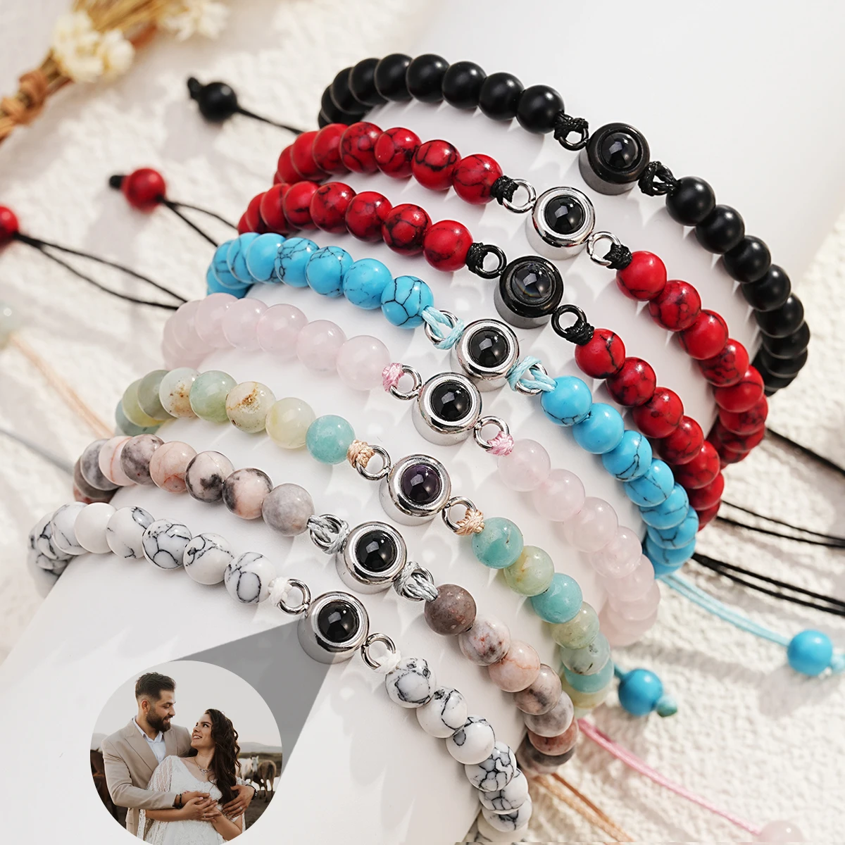 2023 New "I Love You" 100 Languages Bracelets Personalized Photo Projection Bracelet Custom Photo Natural Stone Couple Bracelet - Image 2