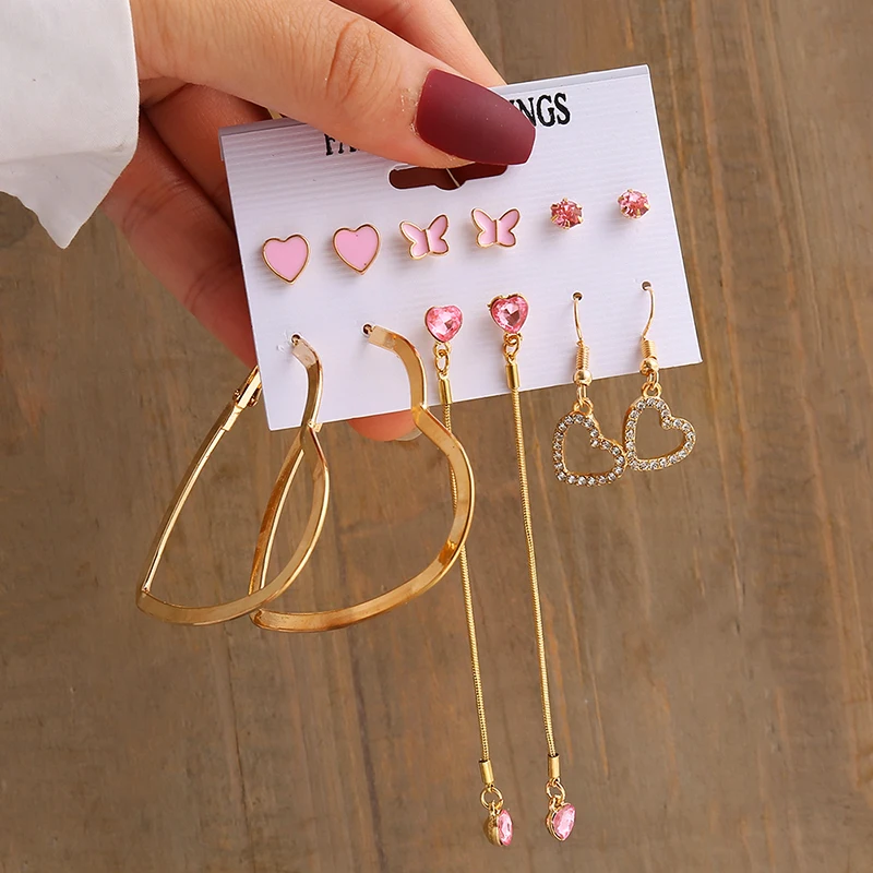 Vintage Gold Pearl Geometric Earrings Set – Heart, Square & Round Dangle Styles - Image 8