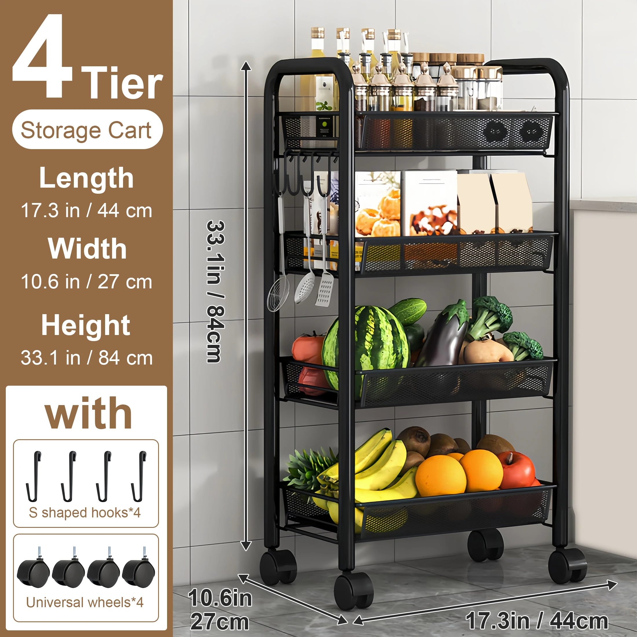 Stackable Metal Kitchen Storage Cart with Wheels – 5-Tier Fruit & Vegetable Organizer - Image 2