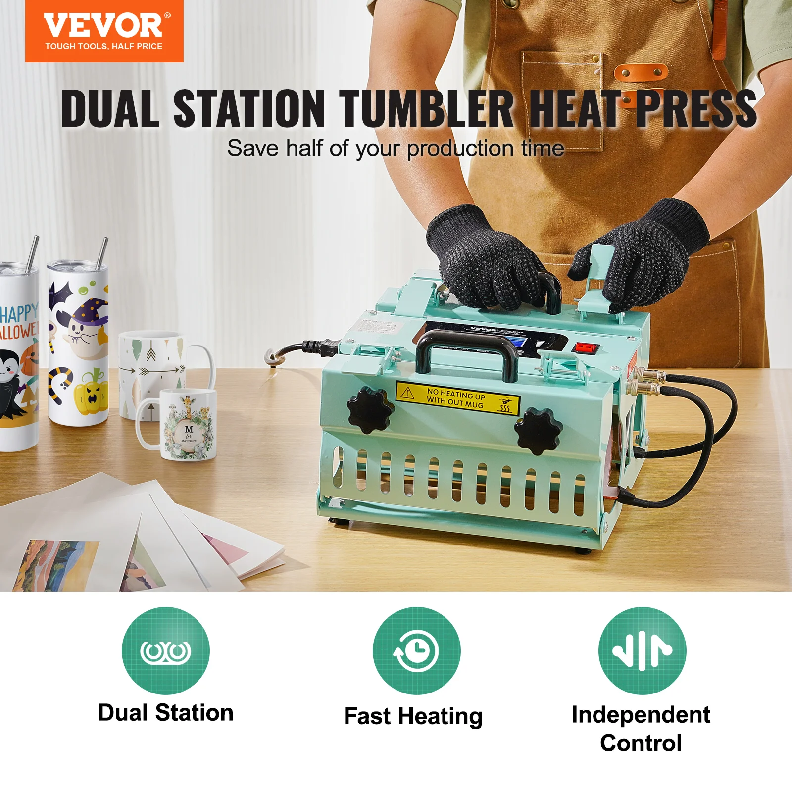 VEVOR Tumbler Heat Press Machine 2 Station Heaters 11-30oz Mug Press Tumbler Press for Sublimation Tumblers Cups and Mug 19.6lbs - Image 2