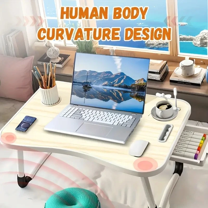 NEW 40x60cm portable folding table laptop table for office and home use with USB light, small fan, cup holder, tablet slot - Image 2