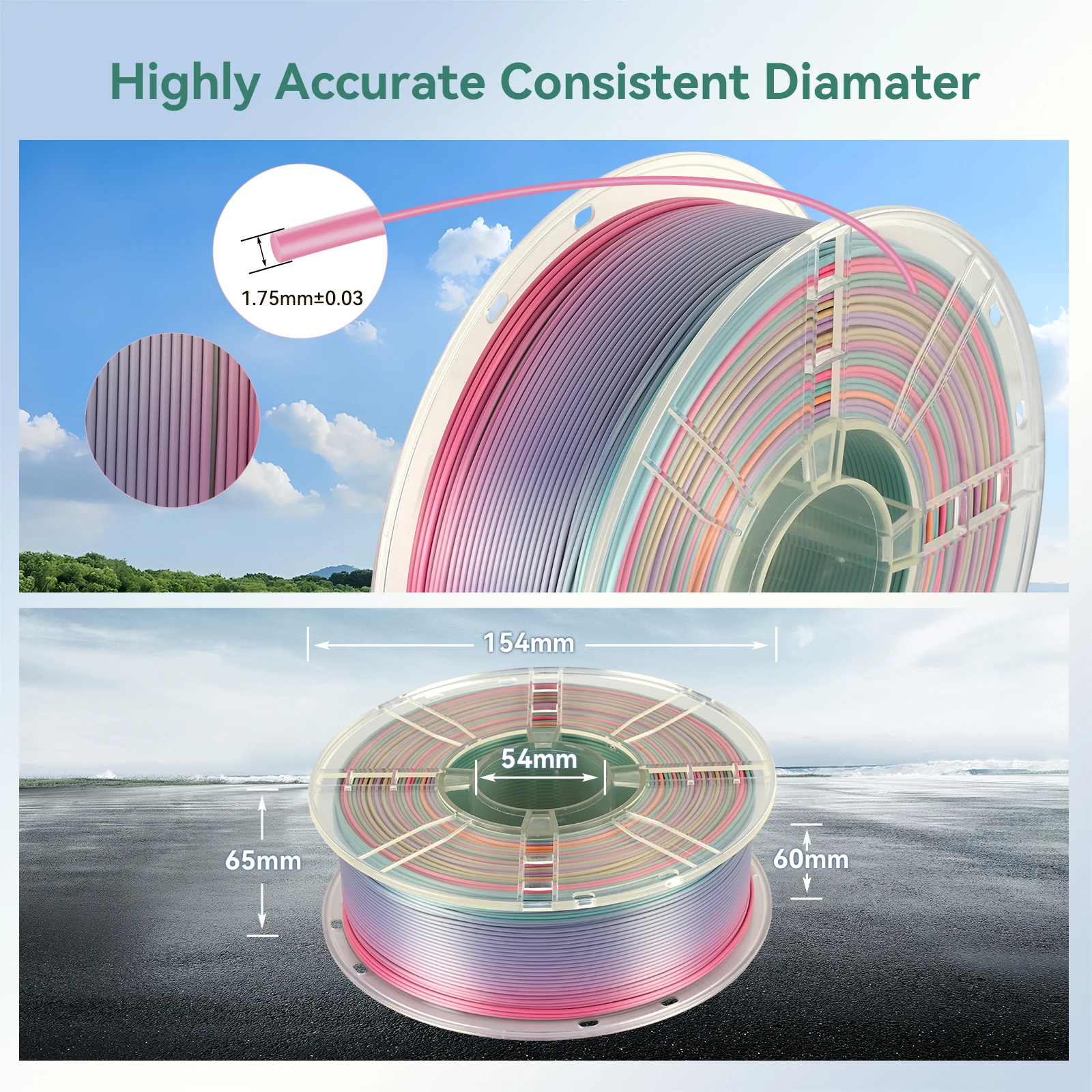 KINGROON Newest Colour 3D Printer Filament PLA Silk Rainbow Multicolor Gradient Printing Consumables 1.75mm 1kg Plastic Spool - Image 3