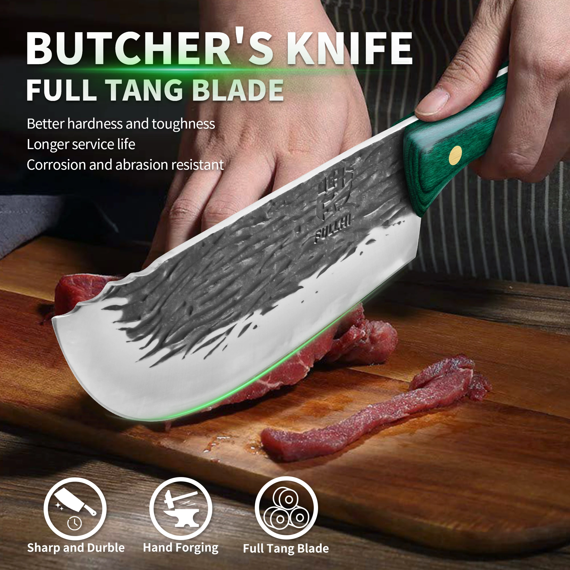Full Tang Forged High‑Carbon Steel Chef Cleaver Knife with Sheath - Image 3