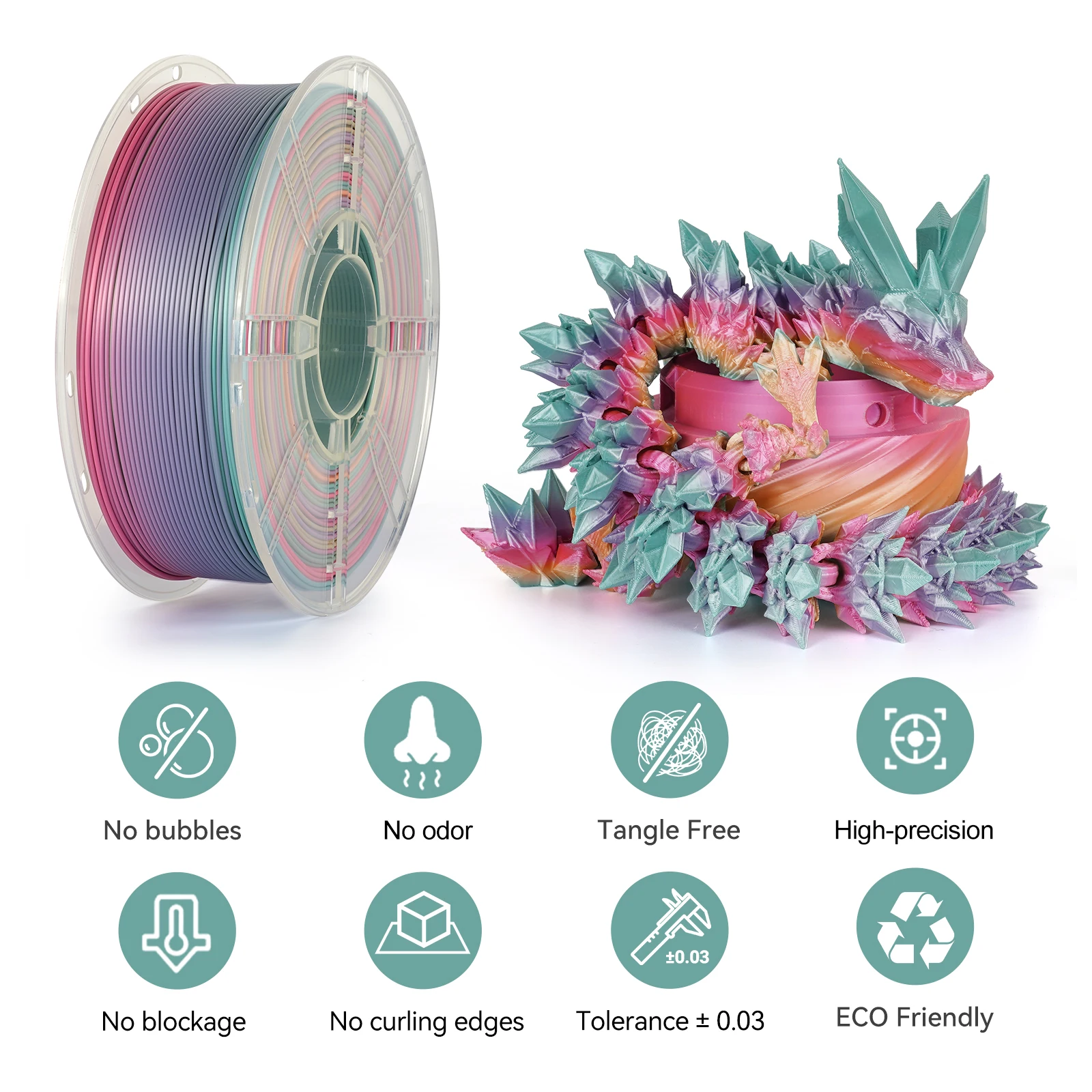 KINGROON Newest Colour 3D Printer Filament PLA Silk Rainbow Multicolor Gradient Printing Consumables 1.75mm 1kg Plastic Spool - Image 2