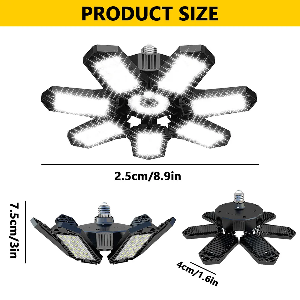 Deformable LED Garage Light – 7-Panel Adjustable Ceiling Lamp for Workshop - Image 6