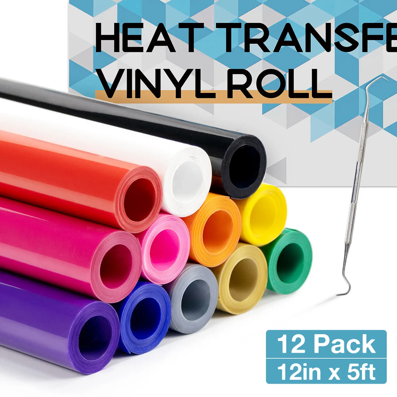 HTVRONT Heat Transfer Vinyl Pu Heat Transfer Vinyl Roll Hot Press Iron-on Tshirt Textiles Film Roll 12inX5Ft,3Ft HTV Vinyl Roll