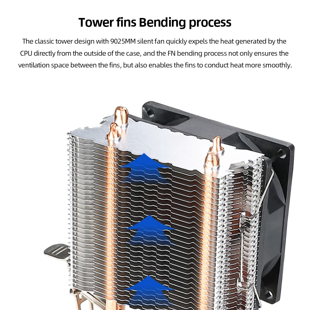 9cm RGB CPU Cooling Fan 2 Heat Pipes Hydraulic Bearings for Intel/AMD - Image 6