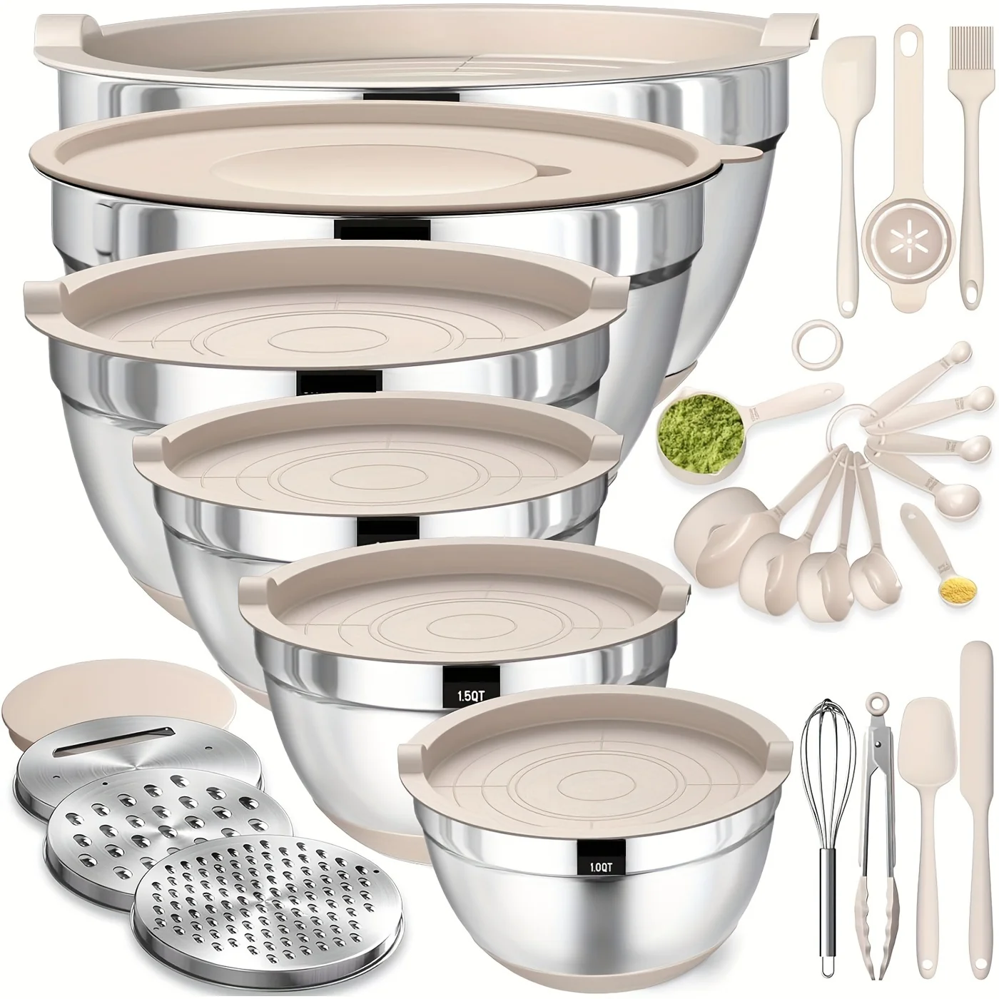 Mixing Bowls Set with Airtight Lids & Grater Attachments – Non-Slip Kitchen Gadgets - Image 6