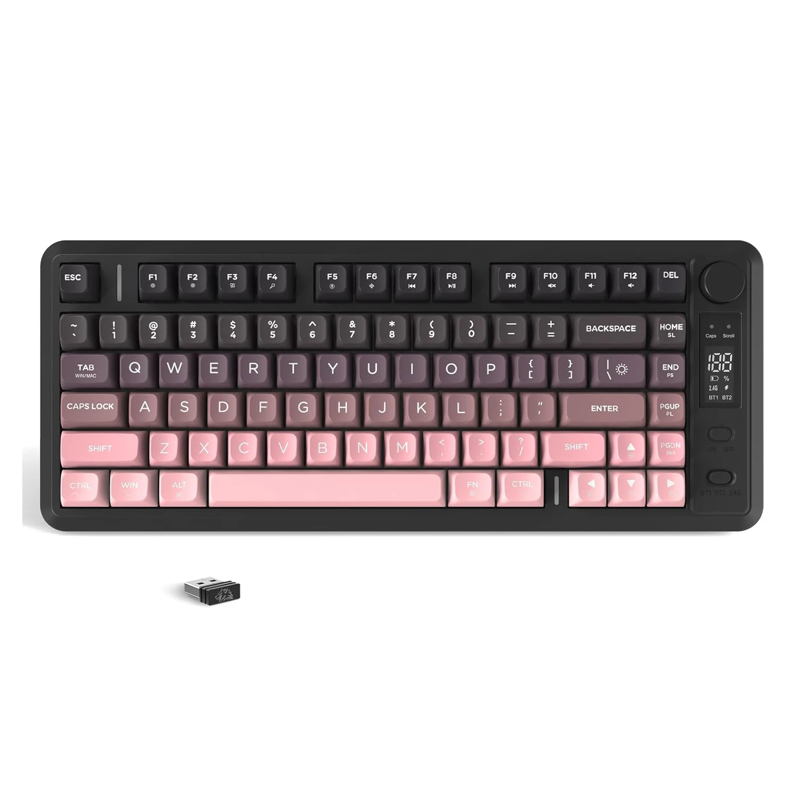ATTACK SHARK M75 Wireless Membrane Gaming Keyboard with Knob&OLED Display Bluetooth/2.4Ghz Rainbow Backlit Gradient PBT Keycaps - Image 7