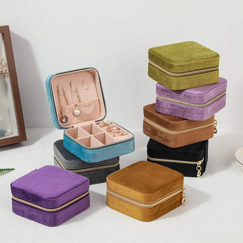 Velvet Jewelry Box Women Necklace Ring Earrings Organizer Travel Portable Zipper Storage Case