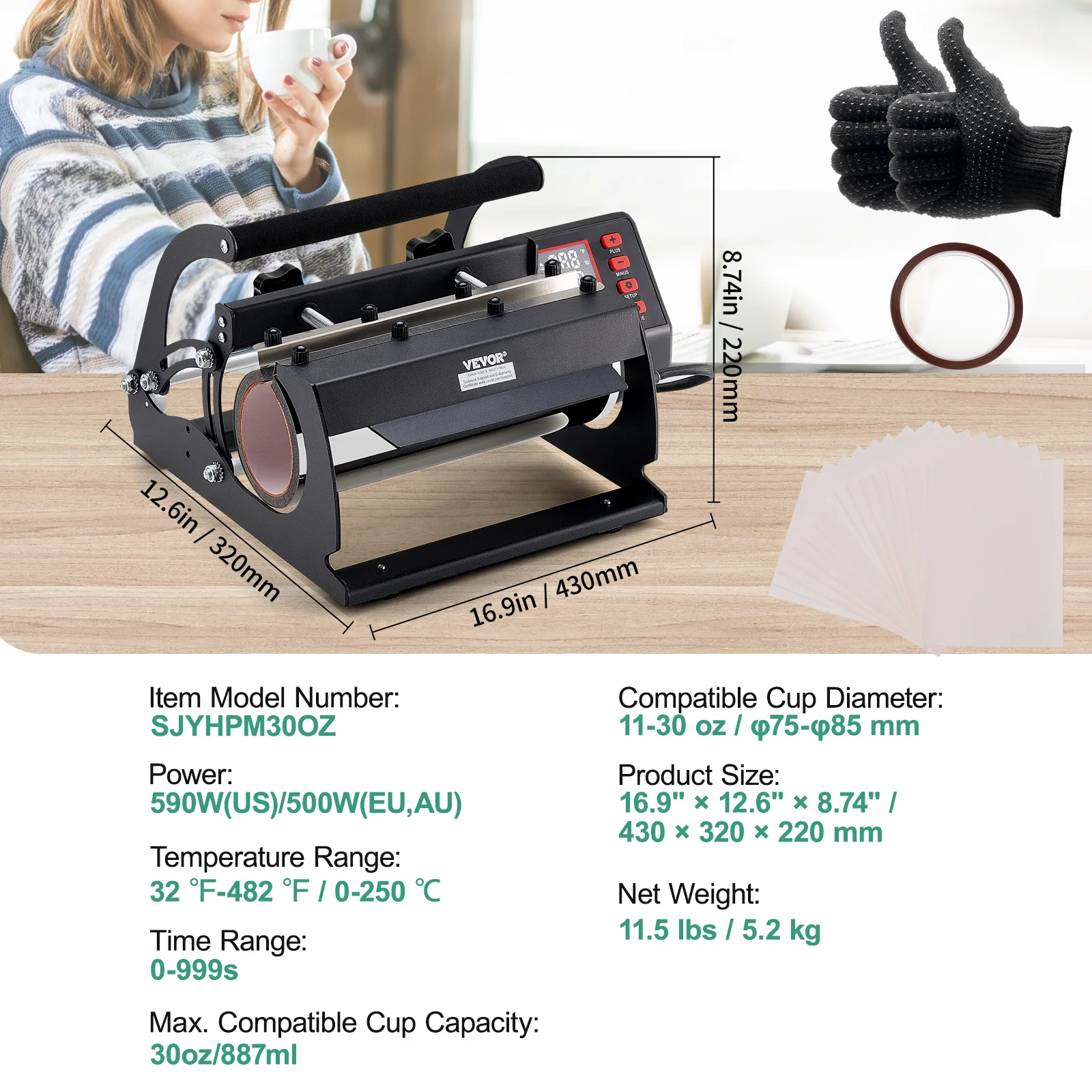 VEVOR Tumbler Heat Press Machine 2 Station Heaters 11-30oz Mug Press Tumbler Press for Sublimation Tumblers Cups and Mug 19.6lbs - Image 9