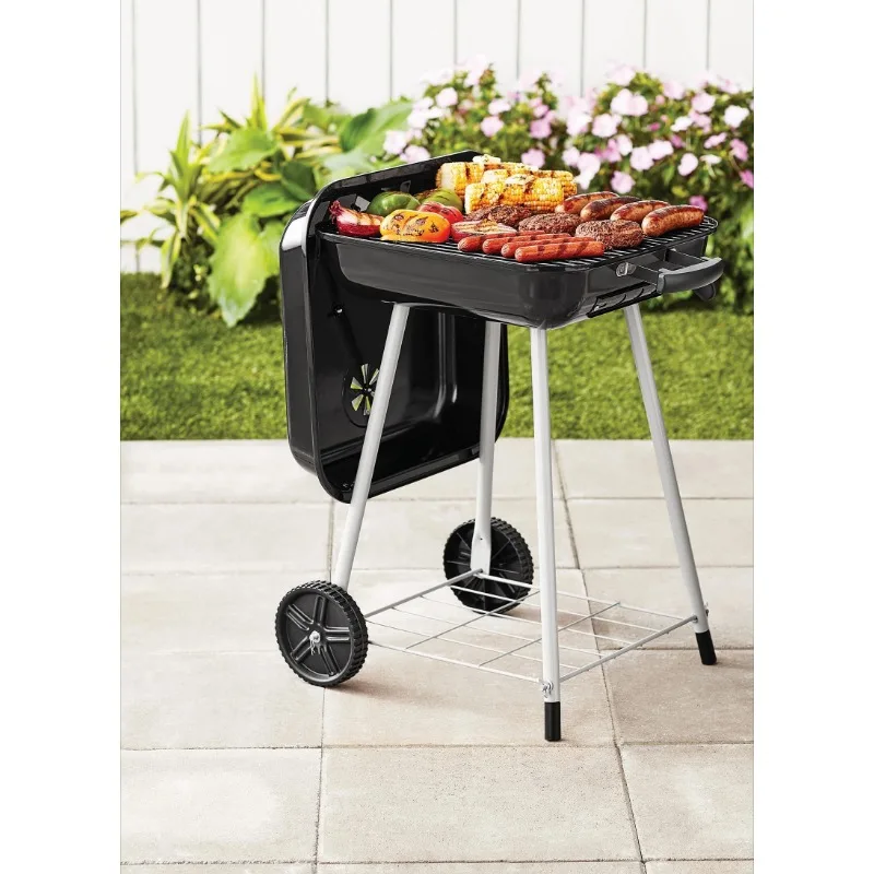 17.5" Square Steel Charcoal Grill on Wheels - Durable & Easy to Clean for Yard Parties