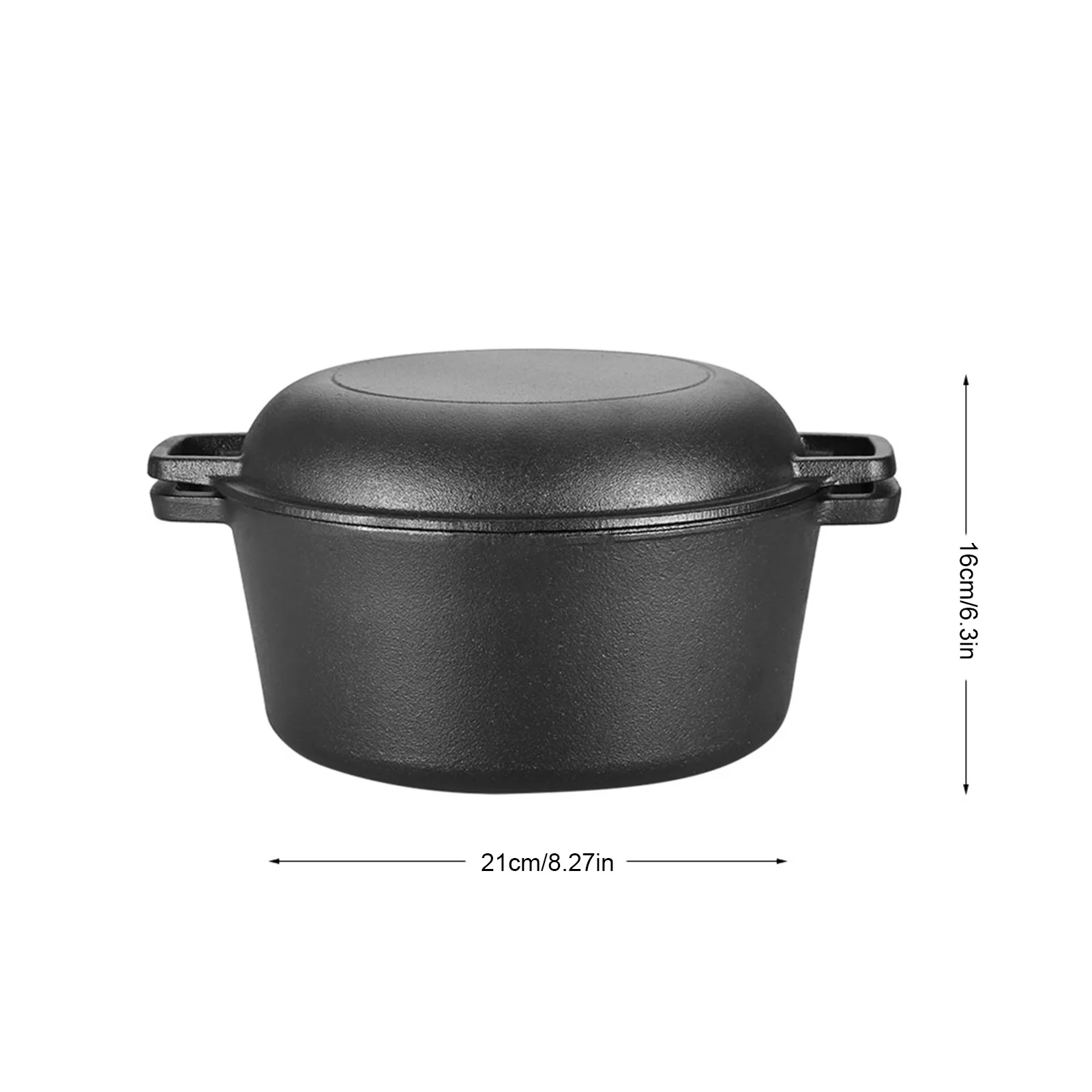 2-in-1 Seasoned Cast Iron Double Dutch Oven Combo Cooker – Skillet Lid, 3.2L - Image 5