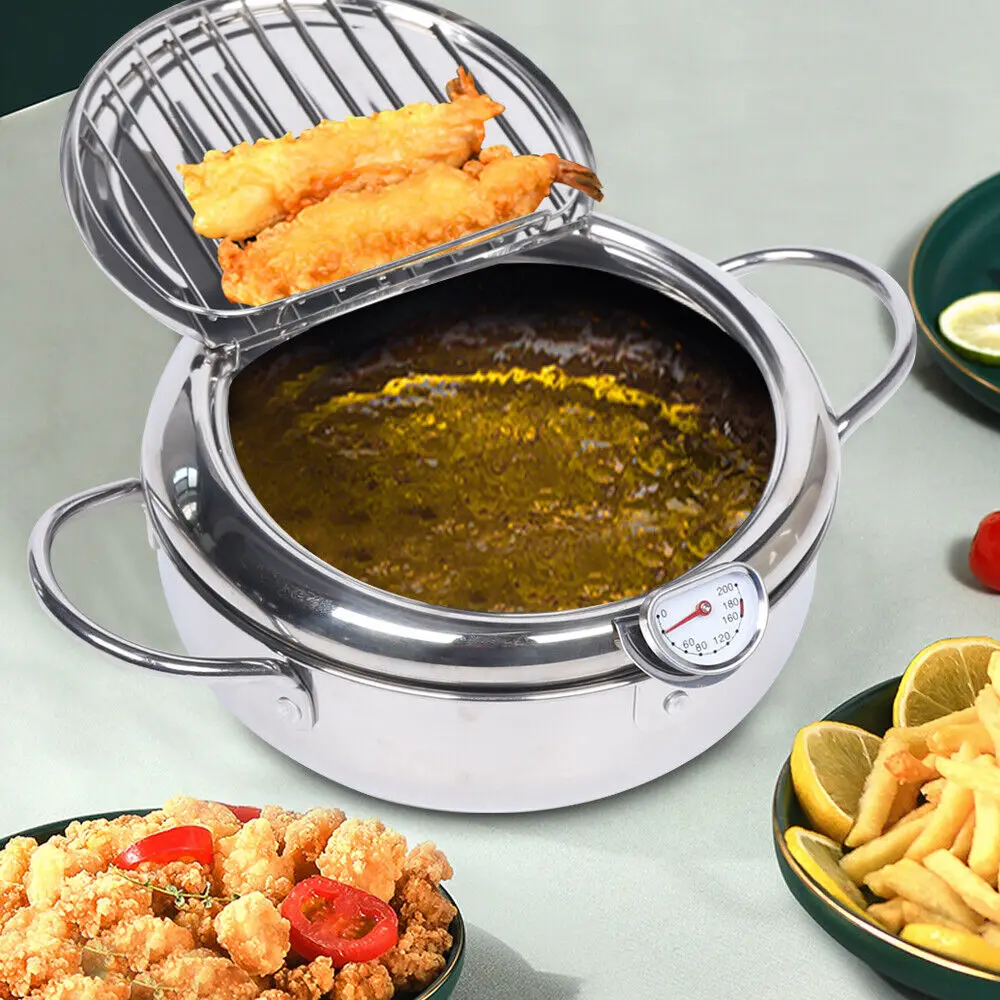Deep Fryer Pot - 304 Stainless Steel with Temperature Control & Lid