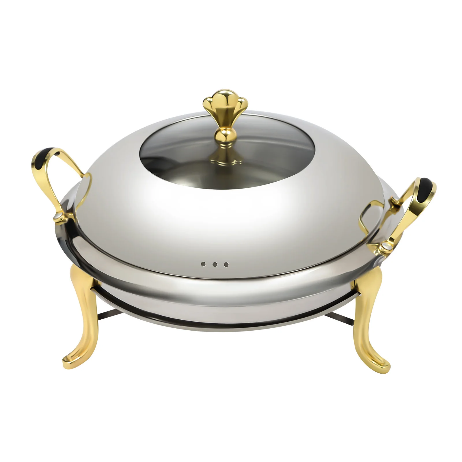Gold 26cm Round Stainless Steel Chafing Dish – 2.5L Buffet Warmer with Fuel Holder - Image 5