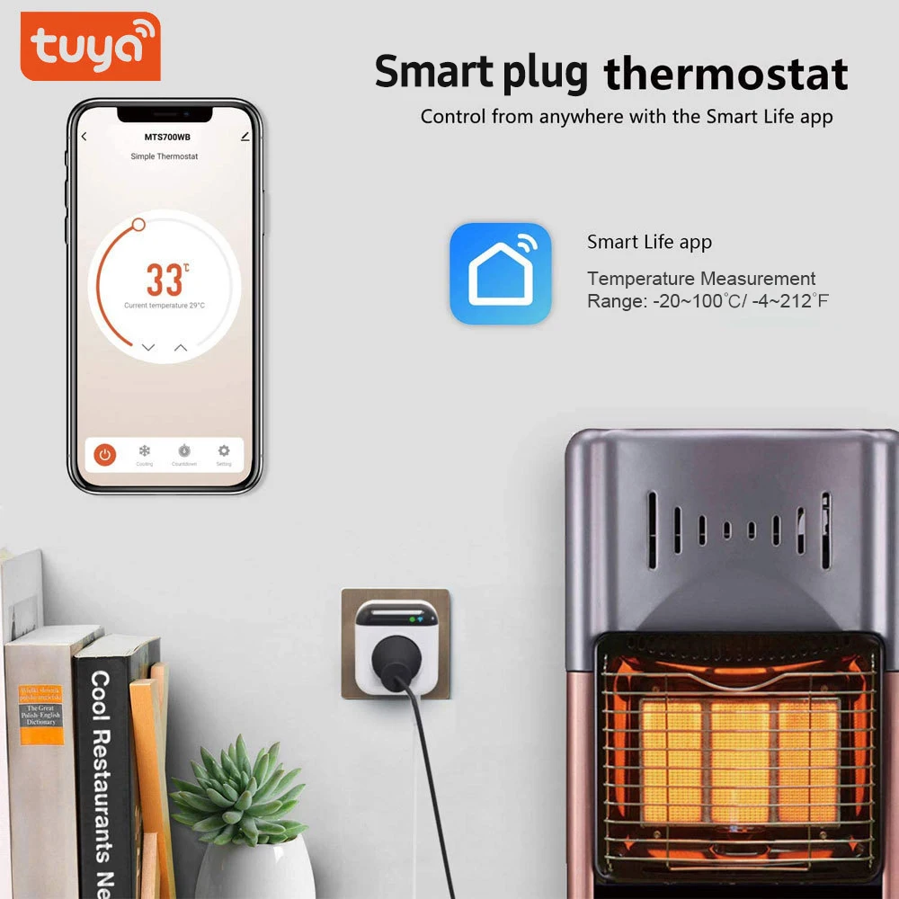 Smart Thermostat Socket 10A, Programmable WiFi Temperature Control, APP & Voice Control