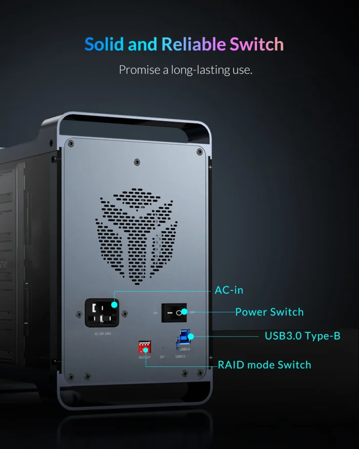 Yottamaster 5-Slot RAID External Hard Drive Enclosure, RGB Silent Fan, SATA HDD/SSD - Image 2