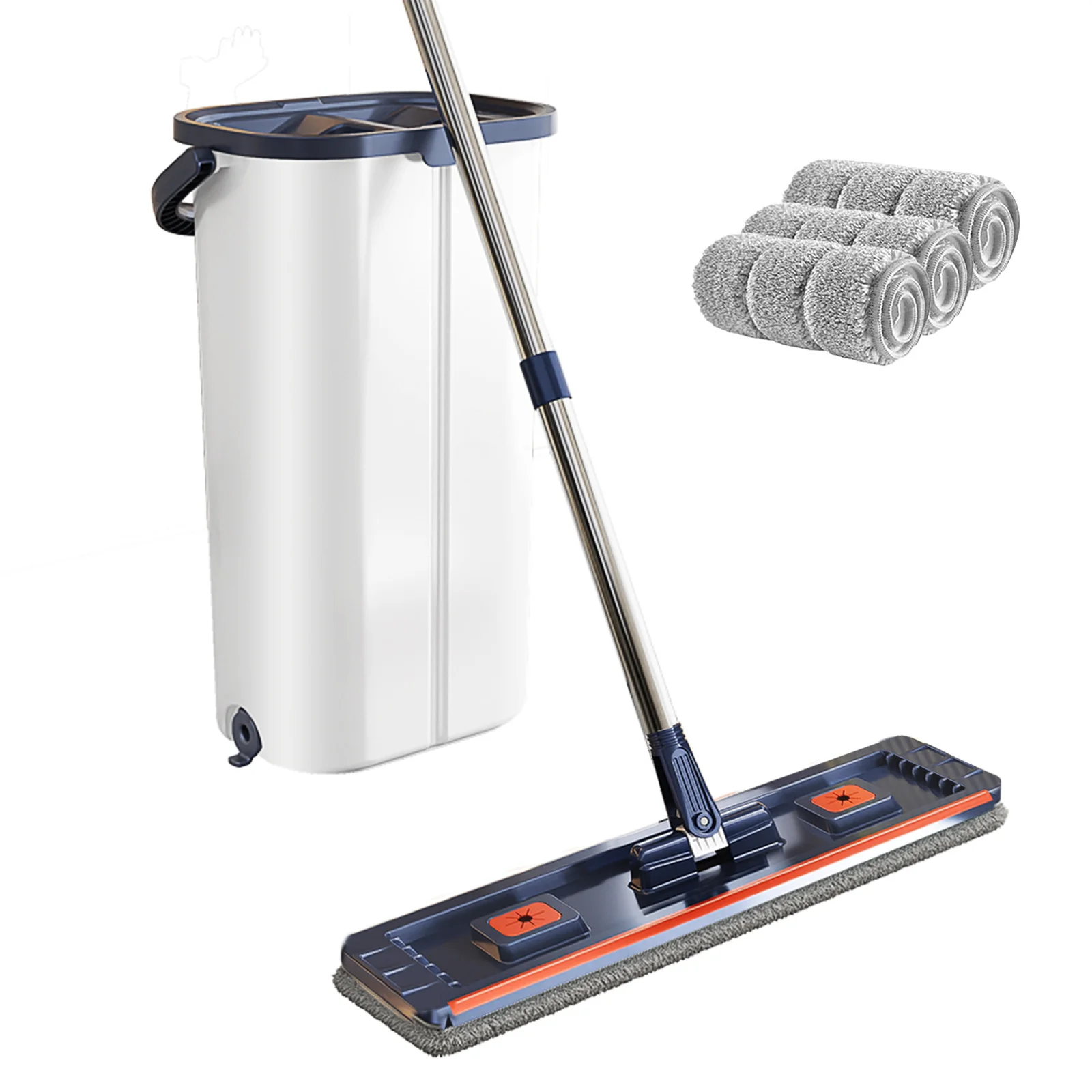 Floor Washing Mop with Separate Clean & Dirty Water Buckets, Hands-Free Lazy Cleaning Mop