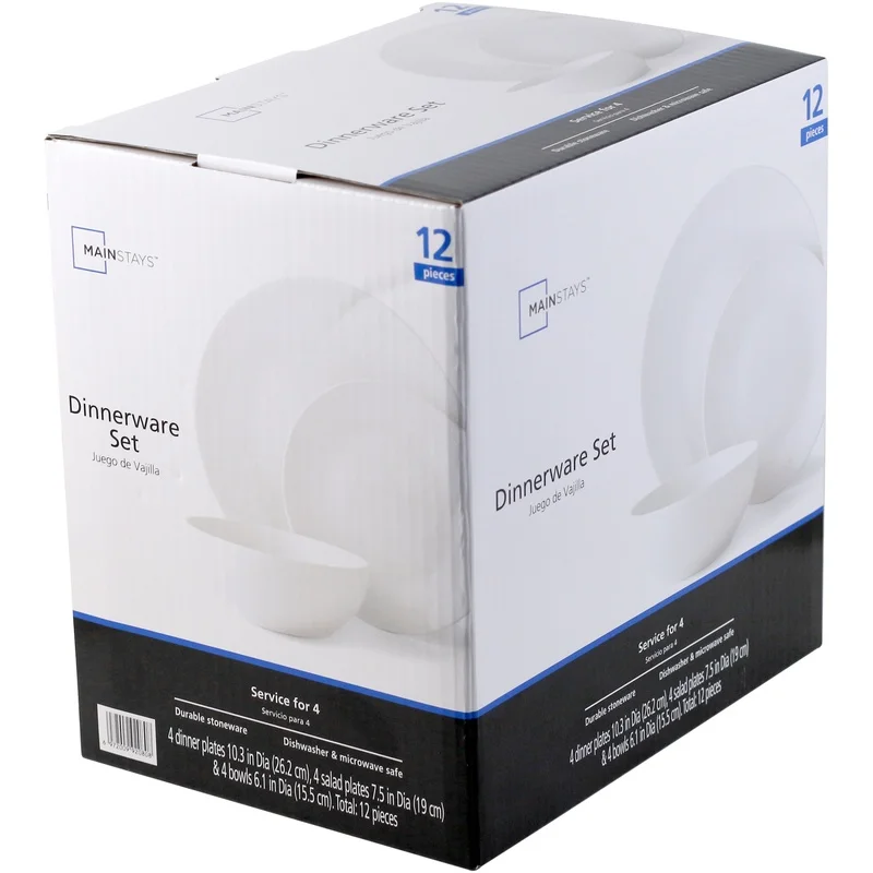 12-Piece White Stoneware Dinnerware Set - Dishwasher & Microwave Safe, Elegant Tableware - Image 6