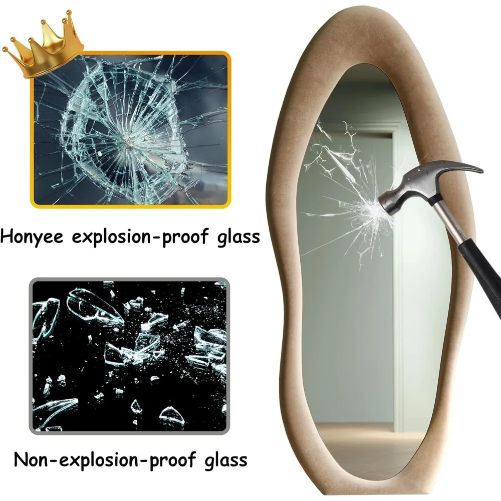 63x24 inch full-length mirror, irregular wave mirror hanging or leaning against the wall in the dressing room/bedroom - Image 6