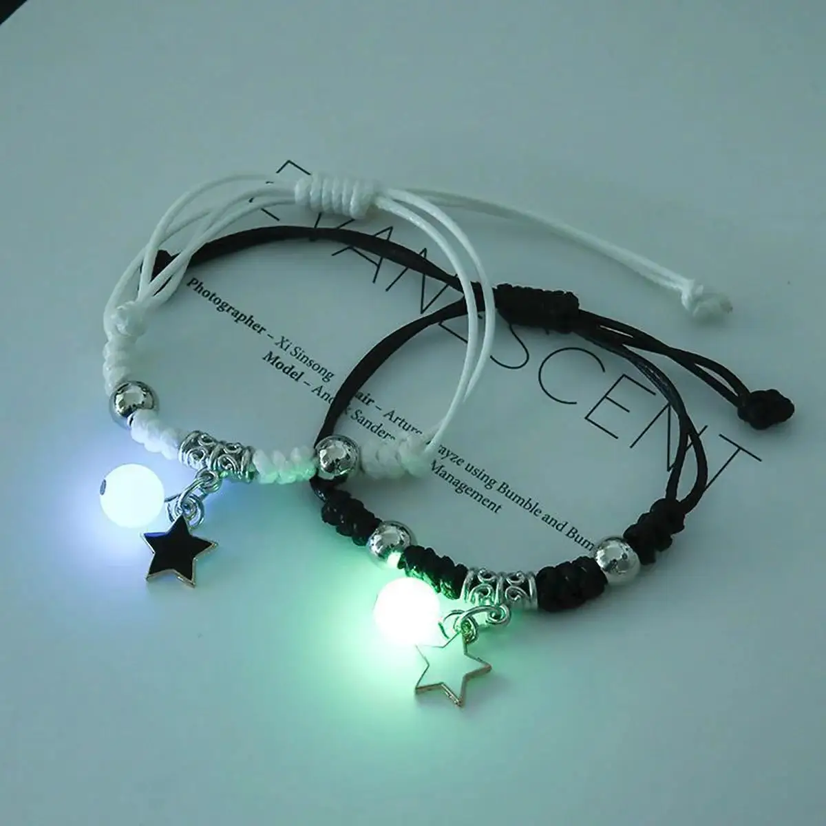 2PC Fashion Luminous Beads Star Couple Bracelets Women Men Charm Cat Flower Heart Moon Jewelry