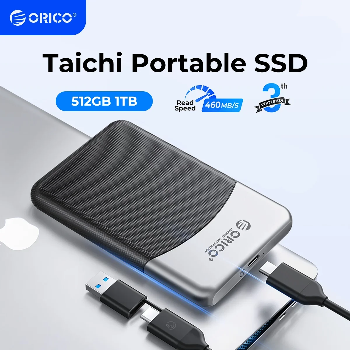 ORICO 2TB Portable SSD USB 3.2 Gen 1 – 500 MB/s, Rugged, Dust & Drop Resistant