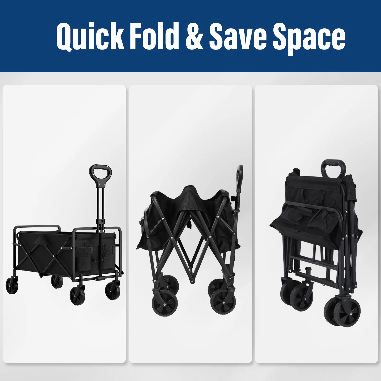 Garden Handcart with 4 Foldable Wheels, Portable for One-Handed Cargo Transportation - Image 3
