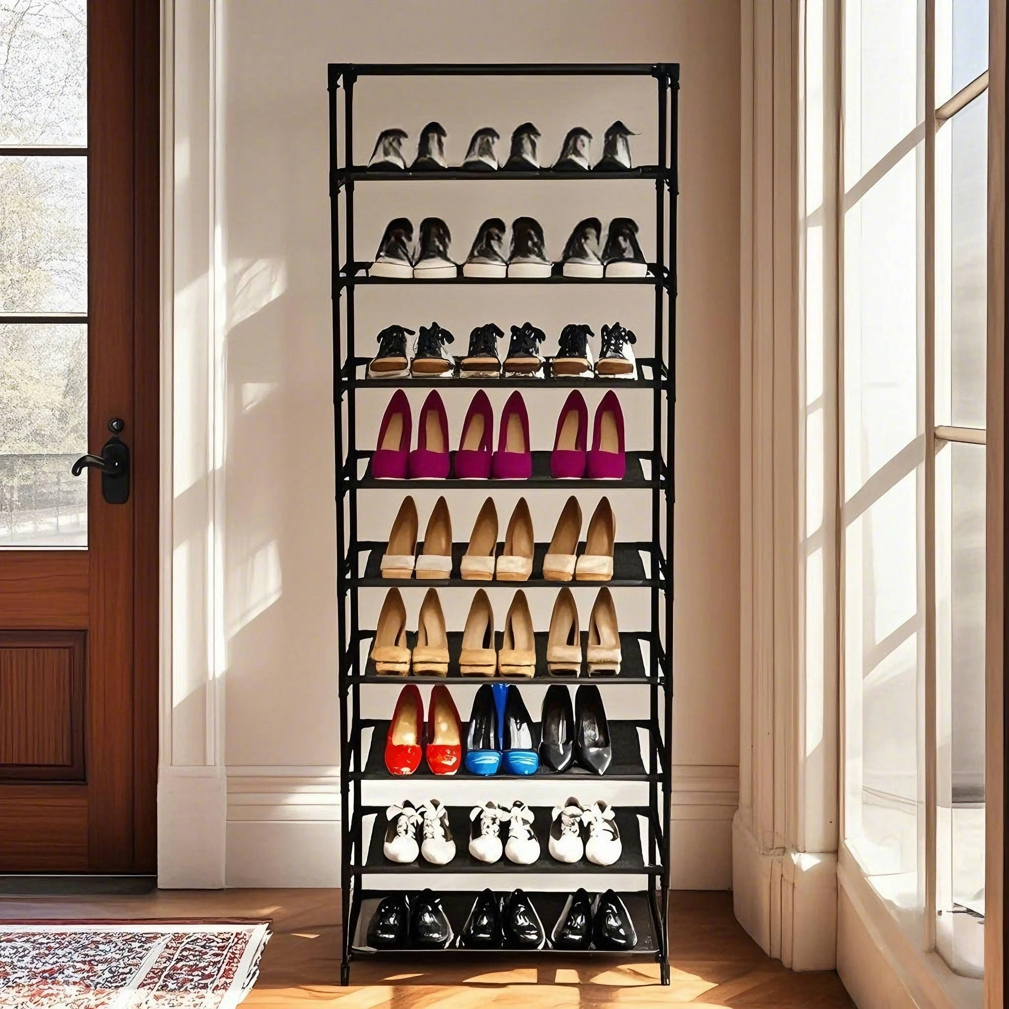 10-Tier Stackable Shoe Rack, Stainless Steel Frame Holds 50 Pairs of Shoes