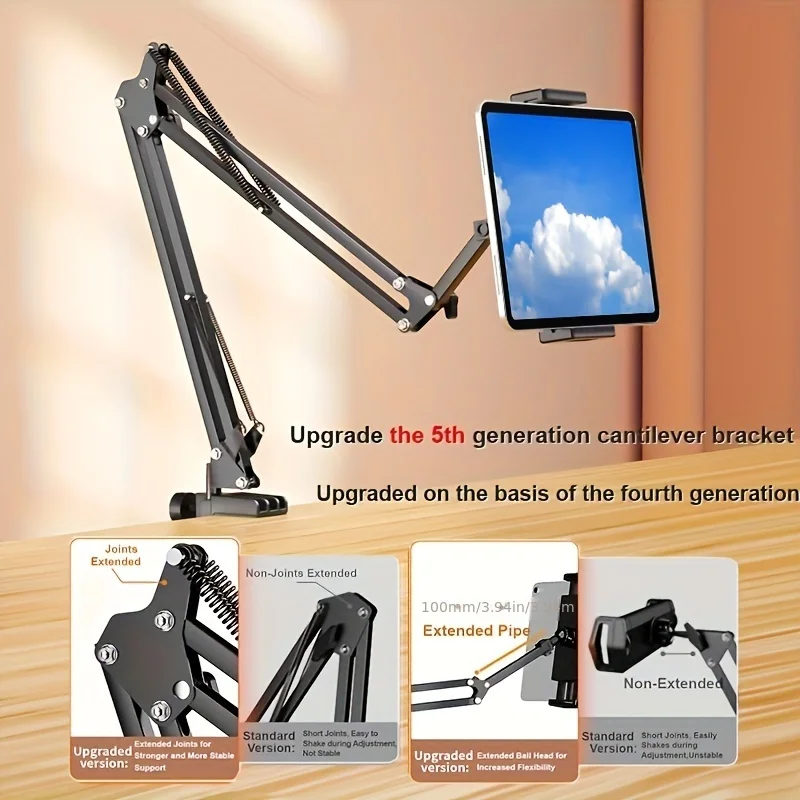 Adjustable Bed Tablet Holder – 360° Rotatable Long Arm Clamp for 4.7–13″ Devices - Image 5