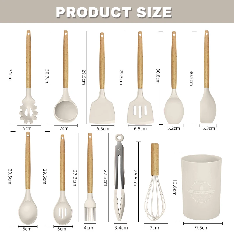 12-Piece Silicone Kitchen Utensils Set – Non-Stick Spatulas, Egg Beaters with Storage Bucket - Image 6