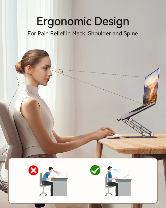 Adjustable Aluminum Laptop Stand – Ergonomic Desk Riser for 10–17″ Laptops - Image 2