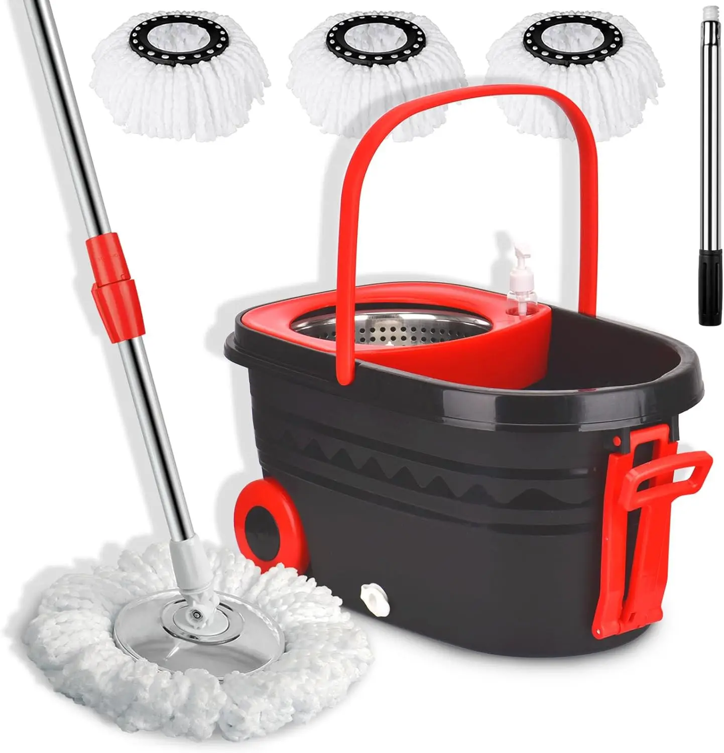 Spin Mop Bucket Set with Wheels & 61" Adjustable Handle – 360° Rotating Mop