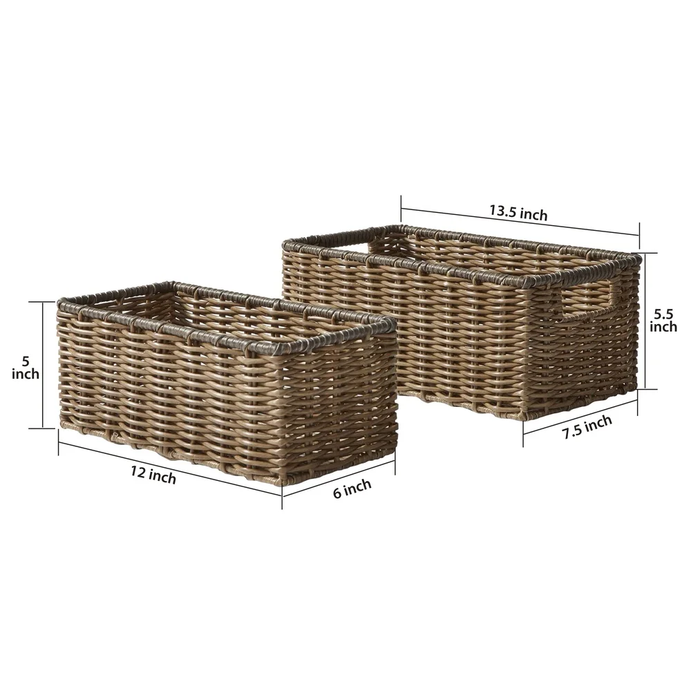 2-Piece Poly Rattan Storage Basket Set with Iron Frame & Cut-Out Handles - Image 3