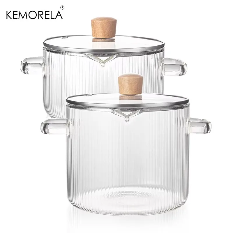 KEMORELA 2‑Piece Borosilicate Glass Saucepan Set – Heat‑Resistant 1.8 L & 2.3 L