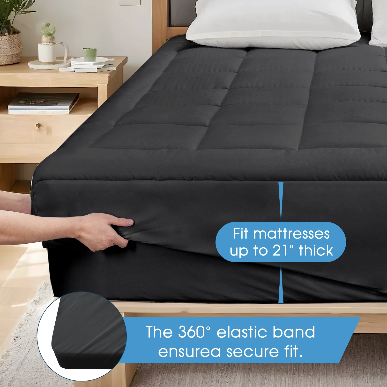 Quilted Fitted Mattress Pad Protector, Cooling Pillow Top, Breathable & Soft Mattress Cover - Image 2