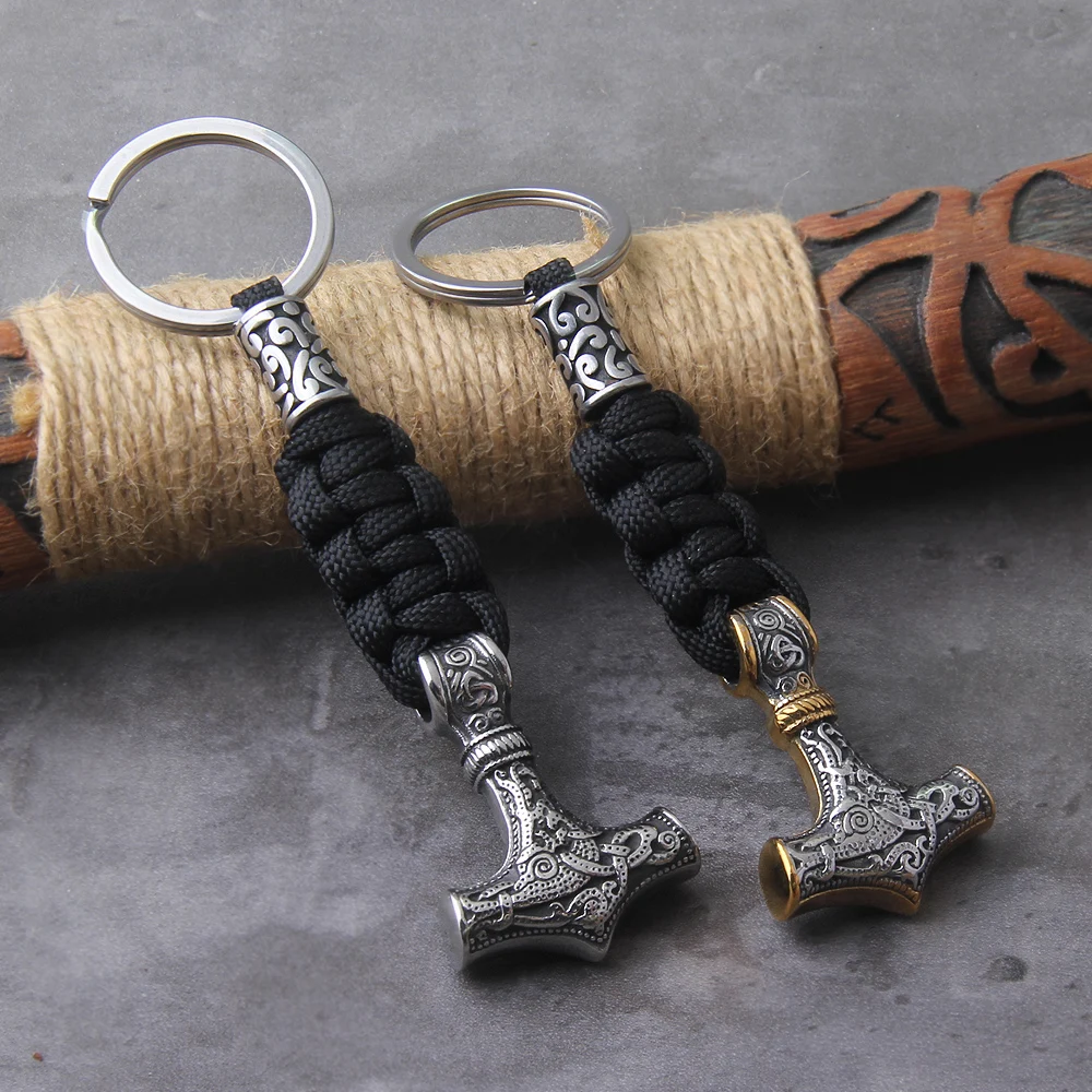 Thor's Hammer Pendant with Rune Beads Keychain in Wooden Gift Box - Image 4