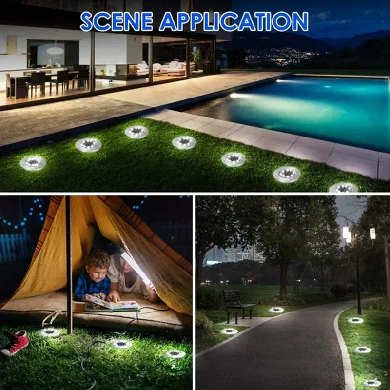 1/4/8 Pack Solar Disk Lights – 8/20 LED Buried Spotlights for Garden & Yard - Image 4