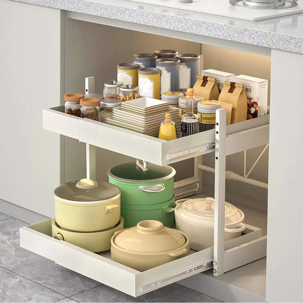2-Tier Under Sink Sliding Cabinet Organizer – Pull-Out Basket Drawer for Kitchen & Bathroom Storage