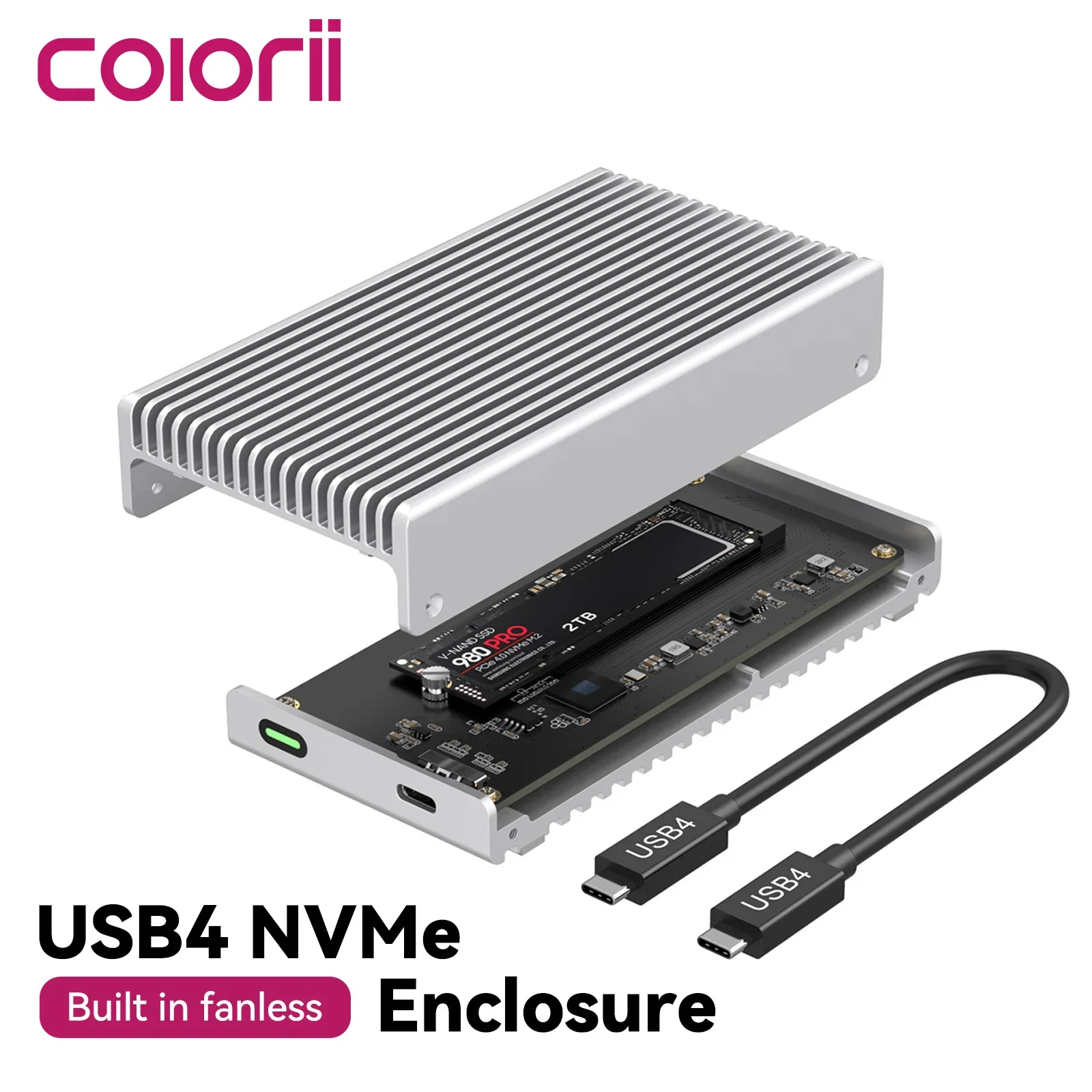 USB4 40Gbps M.2 NVMe SSD Enclosure – Thunderbolt4/3, Tool‑Free, Cooling