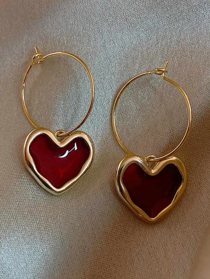 2PCS Wine Red Heart Earrings – Trendy Jewelry for Parties, Holidays & Travel - Image 2