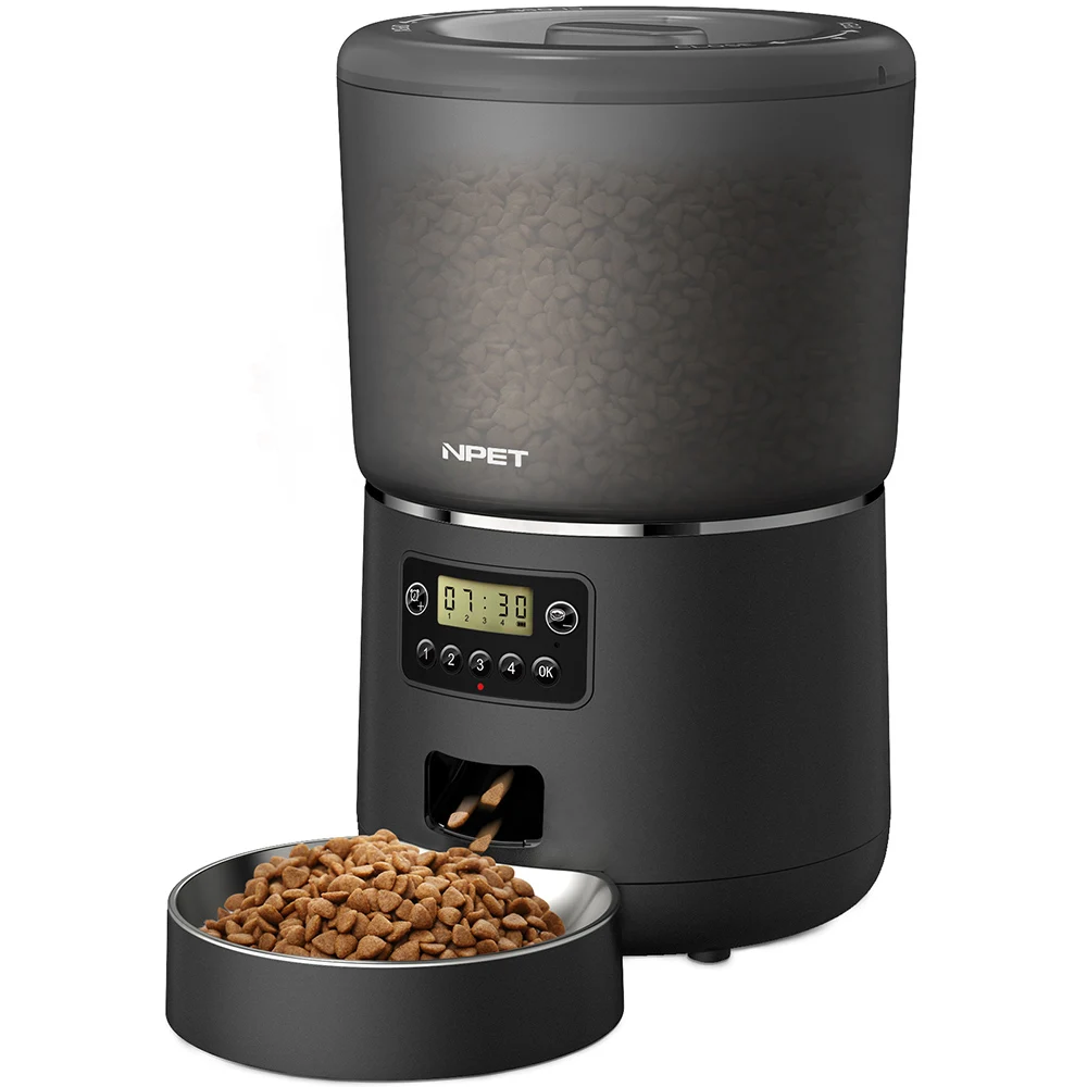 NPET 4L Smart Automatic Pet Feeder for Cats & Dogs, Stainless Steel, Customizable Portions