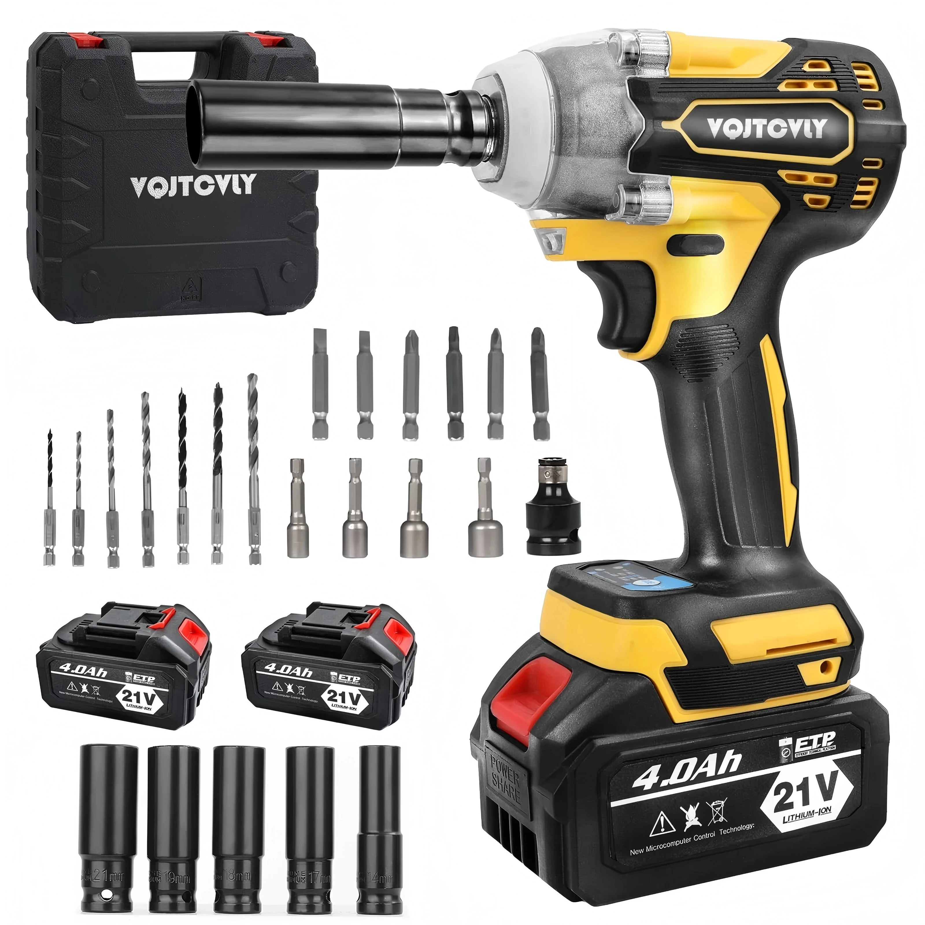 21V Cordless Brushless Impact Driver Kit – 1/2” Wrench, 2×4.0Ah Batteries, 7 Drills & 5 Sockets Set - Image 2