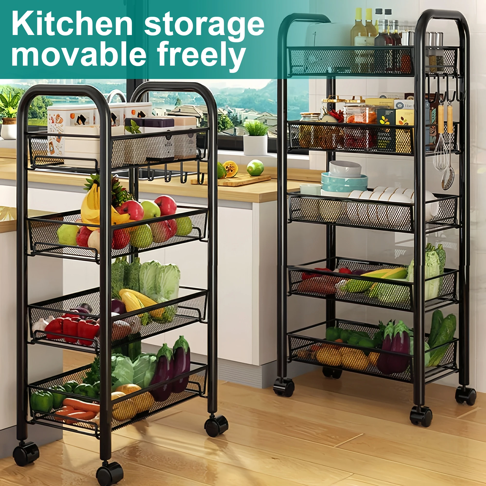 Foldable Metal Kitchen Trolley with Wheels – 3-Tier Organizer Cart for Kitchen, Bathroom, or Office - Image 5