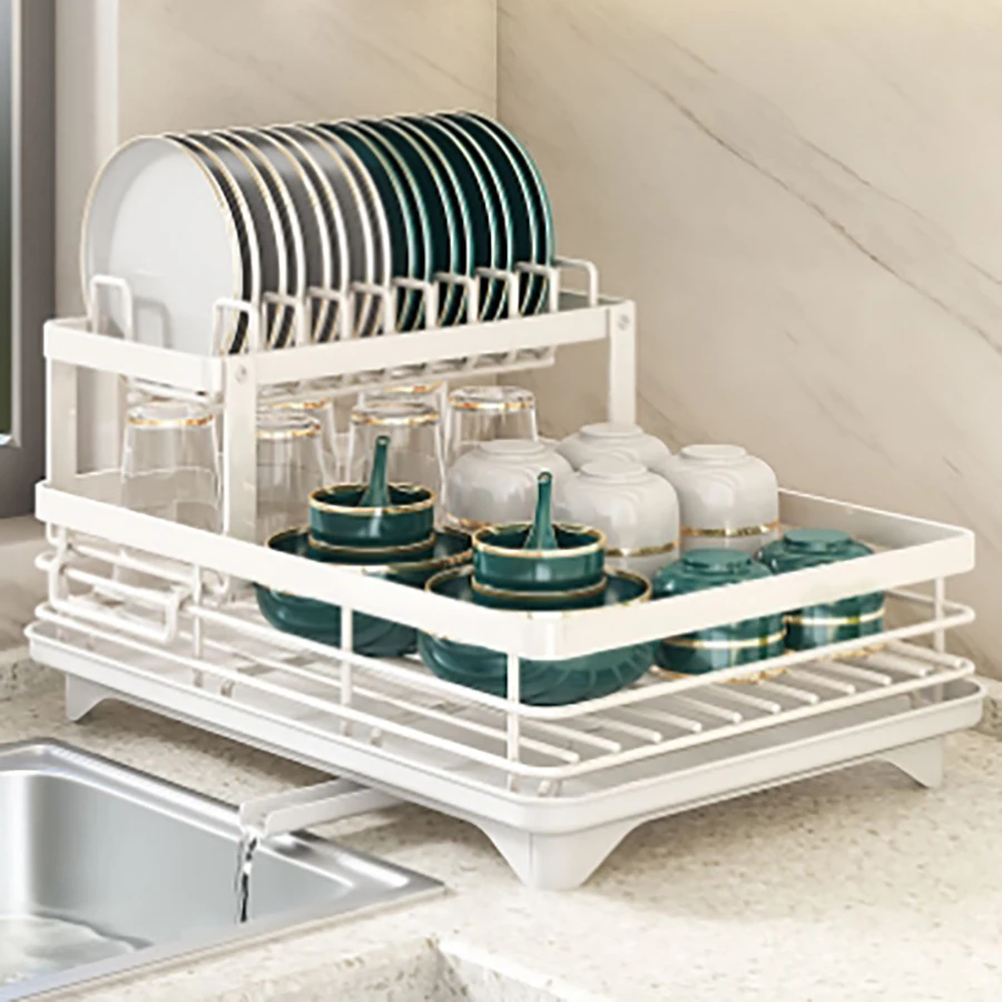 Double‑Layer 2‑Tier Dish Drying Rack for Countertop – Holds Plates, Bowls, Utensils & Cutting Boards - Image 2