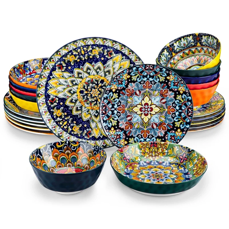 Malacasa Bohemia Retro Ceramic Dinnerware Set - Non-Toxic, Vibrant Colors, 12/16/24 Pieces - Image 8
