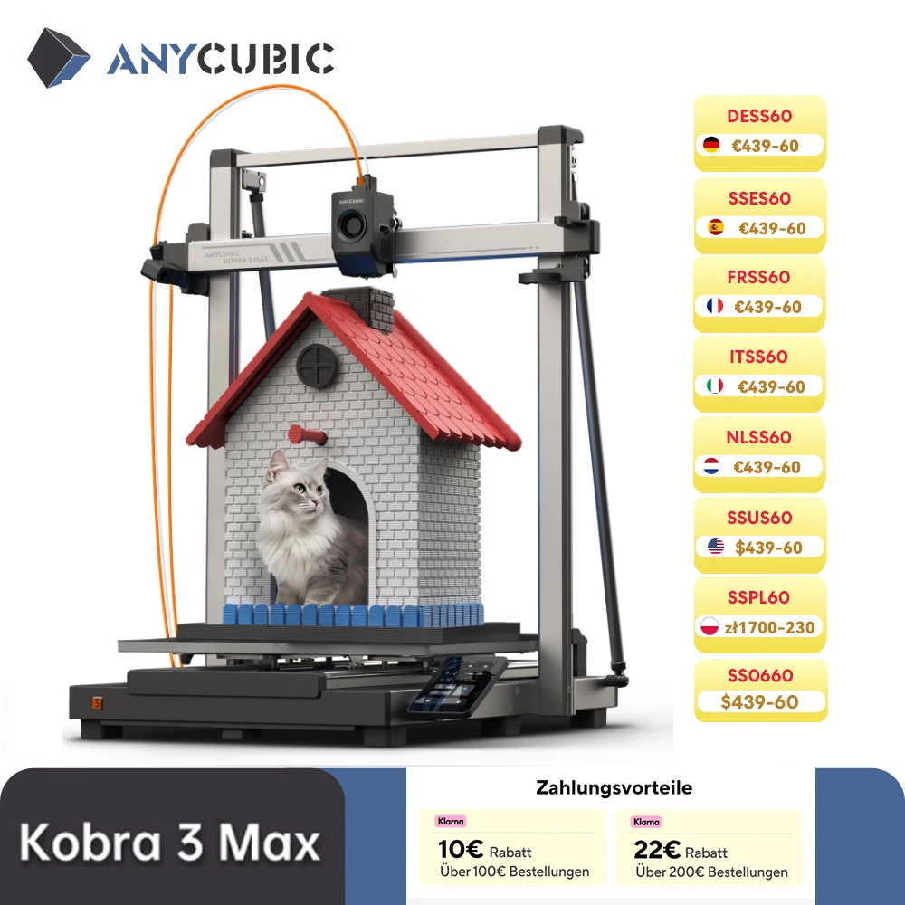 ANYCUBIC Kobra 3 Max 3D Printer, 500x420x420mm, FDM, 600mm/s Speed, APP Control