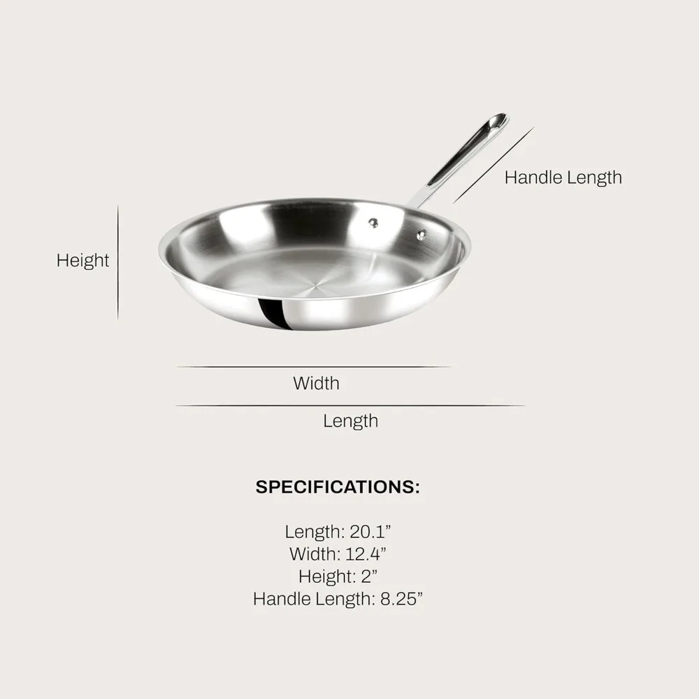 12" D3 3-Ply Stainless Steel Fry Pan – Induction, Oven & Broiler Safe, Durable Cookware - Image 2